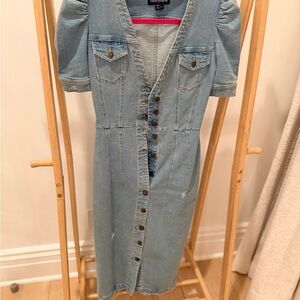 Retrofete Light Blue Button-Front Midi Dress